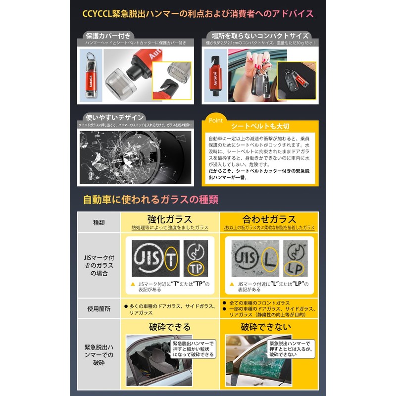CCYCCL Emergency Escape Hammer, Labor Saving, Compact, One Second Escape
