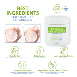 Rare Ivy Dermisklean Acne Control Pads- Perfect Glycolic Acid Pads for Acne Treatment and Oil Control -Exfoliating Facial Pad Hydrates and Removes Whiteheads, Blackheads, Popped Pimples 60 pads