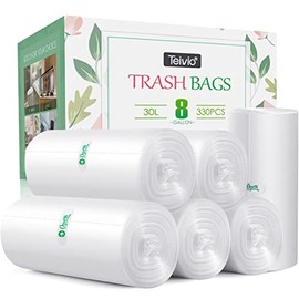 8 Gallon 330 Counts Strong Trash Bags Garbage Bags by Teivio, Bathroom Trash Can Bin Liners, Small Plastic Bags for home office kitchen, Clear
