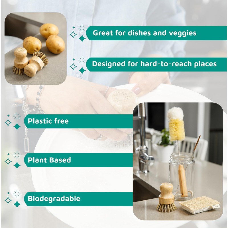 Bamboo Dish Brush Set – Eco Kitchen Cleaning Kit |