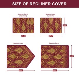 Loom and Mill Luxury Recliner Chair Covers 4 Pieces for Christmas Decor, Classic Jacquard Recliner Sofa Slipcovers with Side Pocket, Non Slip Recliner Cover Furniture Protector for Dogs Pets(Red)