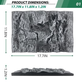 Sysmashing 17.7x11.8in Rock Terrarium Background,3D Reptile Tank Background Board,Amphibian Stereo Backdrop Wall,Lizard Snake Gecko Spider Turtle Fish pet silo Background Decorative Panel(Grey)