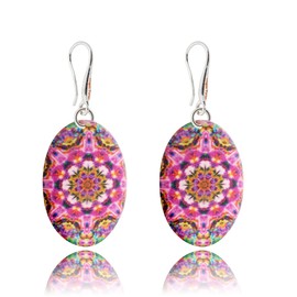 Handmade Mandala Dangle Earrings for Women, Boho Costume Statement Jewellery (Style 42 - Pink Rose)
