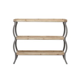 Deco 79 Wood 2 Shelves Console Table with Bowed Grey Metal Legs, 39" x 13" x 33", Brown