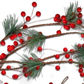 Ornativity Pine and Berries Garland - Pine Needles and Berry Rustic Xmas Holiday Decor Christmas Tree Natural Garland Decorations – 6 Ft