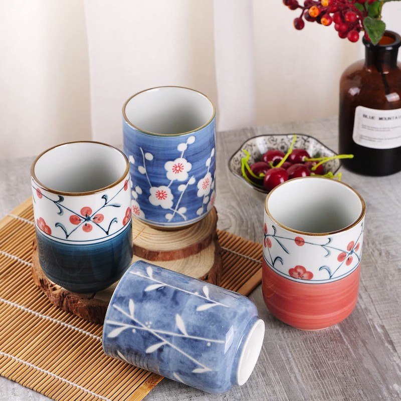 WHJY 10oz Transitional Chinese/Japanese style Handle-less Ceramic Tea cups teacup,