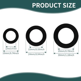 Rubber Hose Washer, 24pcs Plastic Flat O-ring Gasket, Tap Sealing Rings Hose Rubber Shower Hose Washers for Connecting, 1/2 Inch, 3/4 Inch, 30 mm (1.18 Inch) OD 20 mm (0.8 Inch) ID, Black
