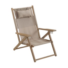 Lavish Home Beach Chair - Outdoor Weather-Resistant Wood Folding Chair with Backpack Straps - 4-Position Reclining Seat - Beach Essentials (Taupe)