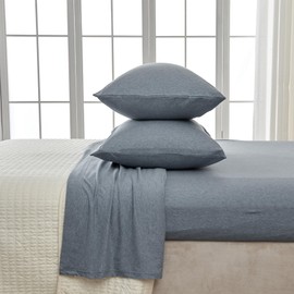 4 Piece Jersey Knit King Cotton Blend Blue Sheet Set | Ultra-Soft T-Shirt Jersey Bedding Sheets & Pillowcases | Heathered, Breathable, All Season Bed Sheets (King, Denim Blue)