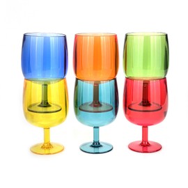 Yalin Set of 6 Unbreakable 12 oz Acrylic Plastic Wine and Water Tumbler Stackable Goblets. (Multicolor, 12 oz)
