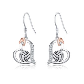 ONEFINITY Volleyball Earrings 925 Sterling Silver Heart Dangle Sport Drop Jewellery Gifts for Women Girls, Sterling Silver