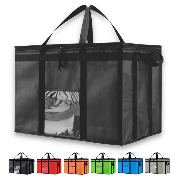 NZ home 3XL Insulated Bag for Food Delivery & Grocery Shopping with Zippered Top, Black (1 pack)