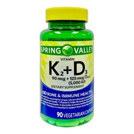 Frasco Vitamina K2  D3 con 90 Cpsulas Veganas Spring Valley Premium Sin sabor Ayuda A Aumentar La Fortaleza sea Puede Ayudar A Prevenir La...         