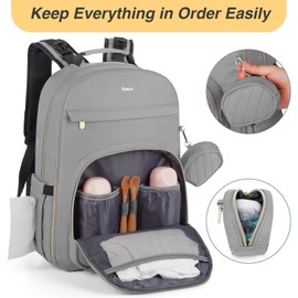 MOMUVO Diaper Bag Backpack, Quilted Baby Bag with Changing Pad and Stroller Straps and Pacifier Case, Large Travel Diaper Bags for Mom Dad, Grey