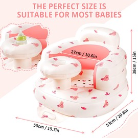 Inflatable Baby Seat with Tray, Comfortable Sit Me Up Baby Chair for Learning to Sit, Built in Air Pump Blow Up Floor Seat with Back Support 3 Months & Up (Bunny with Tray)