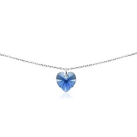 B. BRILLIANT Necklaces for Valentines Day Sterling Silver Blue Heart Short Crystal Choker Pendant Necklace for Women Bridesmaids Birthday
