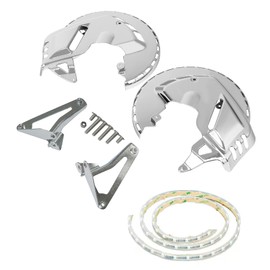 TCT-MOTORPARTS Front Brake Rotor Covers + Blue LED light Bar Ring of Fire Fit For Honda Goldwing GL1800 2001-2017 F6B 2013-2017