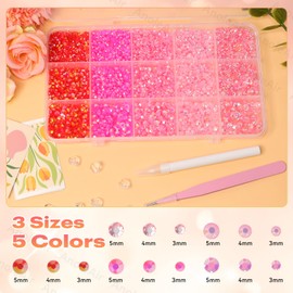 15000Pcs Pink Rhinestones for Bedazzling Kit, Mix Sizes Jelly Bedazzling Resin Gems, Pink Gems Bedazzling for Crafting, Flatback Resin Jelly Rhinestones for Craft DIY Face Makeup Crafts Tumblers