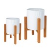 Chonsun 2-Piece White Metal Planter Set with Wood Stand, Indoor