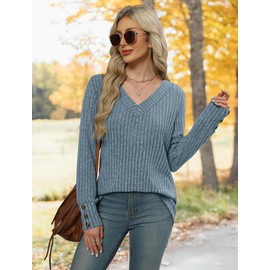 WIHOLL Plus Size Tops for Women Long Sleeve Shirts Fall Fashion 2025 Tunic Sweaters Womens Clothes Business Casual Outfits Blue L
