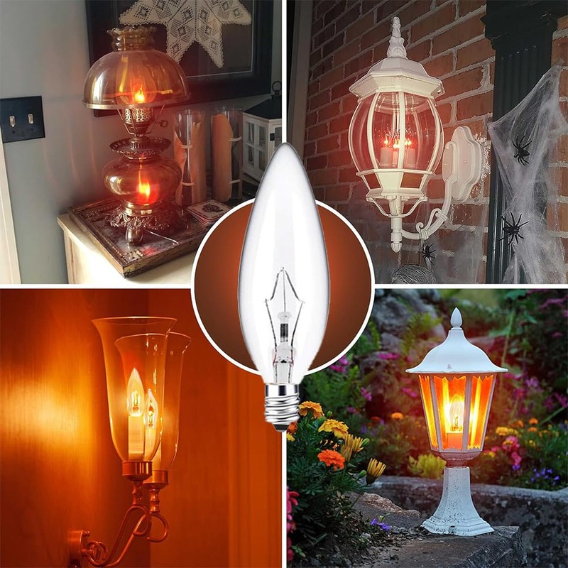 Seigun 60 Watt Clear Candelabra Base (E12) 110V_120V,Flame Shaped Incandescent