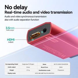 GANA Wii to HDMI Converter Adapter with Hdmi Cable Connect Wii Console to HDMI Display in 1080p Output Video with 3.5mm Audio Supports All Wii Display Modes Red