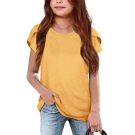 Goranbon Girls' Summer T Shirts Crewneck Petal Short Sleeve Cute Casual Tops A-Yellow