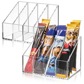 ELFULLY 2 Pack Drink Packet Organizers, Clear Acrylic Water Flavor Packet Storage, 4 Compartments Sugar Packet Holder, Tea Bag Holders for Kitchen Drink Station Refrigerator Organizers Bins Cabinets