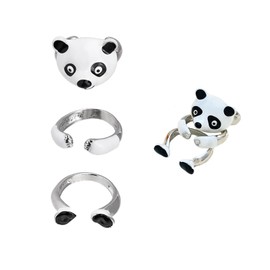 Yudisho 3PCS Combination Open Metal Panda Rings,Funny Rings,Ring For Girl And Women, Plastic, No Gemstone