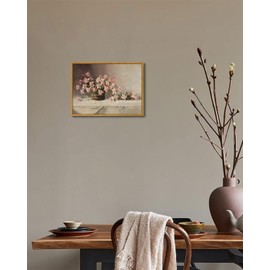 KISSFOX Vintage Floral Canvas Wall Art Framed Retro Pink Flower Botanical Painting Prints Farmhouse Rustic Still Life Roses Pictures Decor Gallery Office Living Room Bedroom Bathroom