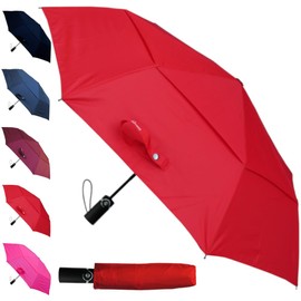 COLLAR AND CUFFS LONDON 80KPH Pocket Umbrella Automatic Small – Umbrella Ventilation Cover Foldable – Strong Windproof Reinforced with Fibreglass – Auto Up and Close – Travel, red, One size