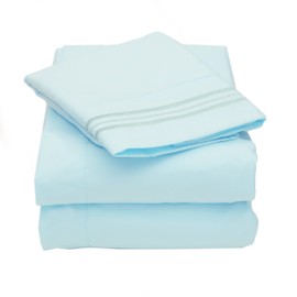 Sweet Home Collection 4 Piece 2000 12 Colors Collection Egyptian Quality Deep Pocket Bed Sheet Set, King, Light Blue