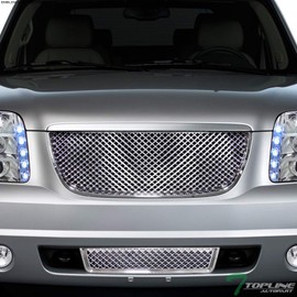 R&L Racing Front Grill Cover Compatible with 2007-2012 GMC Yukon/Yukon XL/Yukon Denali/Yukon XL Denali | Chrome Sport Mesh Style Front Bumper Grille Guard | Front Grille Mesh Guard