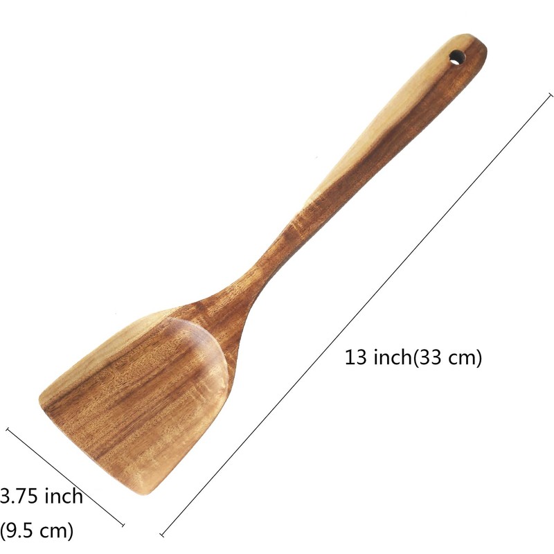 FJNATINH Large Wooden Wok Spatula, 13 Inch Natural Teak Long