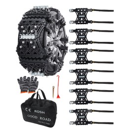 KYX Tire Chains for Car/SUV/Pickup Truks, Adjustable Universal Emergency Snow Chains for Tire, 8.7-11.1 inch, Alloy Steel, Big, 6 Pcs