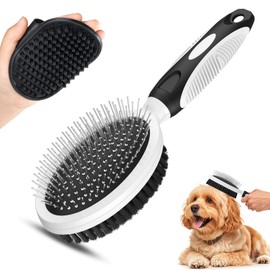 2PCS Dog Grooming Tools - Double-Sided Bath Brush for Shedding and Bathing, Cat Brushes, Suitable for Short/Long Haired Dogs, Premium Pet Supplies (Upgrade - Black White)