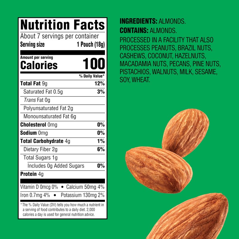 Emerald Nuts Whole Almonds 7ct (1-Pack), 100-Calorie Individual Packs, Kosher