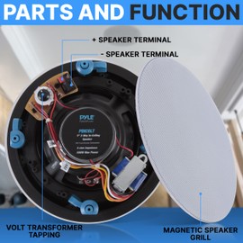 Pyle Ceiling and Wall Mount Speaker-8” 2-Way 70V Audio Stereo Sound Subwoofer Sound with Dome Tweeter,600 Watts,in-Wall&in-Ceiling Flush Mount for Home Surround System-Pyle PDIC8LT(White)