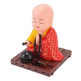 Little Monk Figurine Shaking Toy, Solar Powered, Automatic Beating, Inbuilt Solar Light Panel, Buddhist Monk Doll Figurine for Home Office Window Lamp and Decoration
