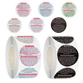 Candle Warning Labels, 1.5in Round Labels for Candle Jars Containers （500pcs Black+500pcs Color ）
