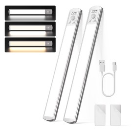 Joyzy 2 Pack Under Cabinet Lights Battery Operated,92 LED Rechargeable Motion Sensor Closet Light Indoor, Dimmable Counter Lights for Kicthen, Wireless Sink Lighting Lamp for Above Stove Hallway