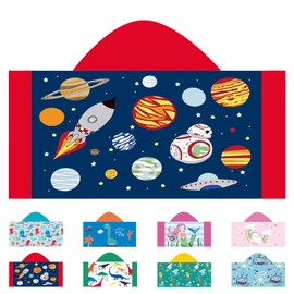 Hooded Beach Towel, Microfiber Hooded Beach Towel For Kids Toddler Infant Boy Girl, Beach Towel with Hood For Bath Pool Swim Summer Beach Essentials Cartoon Shower Gifts (24x50 Inch, Space Ship)