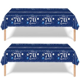 2Pcs Navy Blue Happy 70th Birthday Party Table Cloth,137*274cm Plastic 70th Birthday Table Decorations for Men Women Birthday Table Cloth Disposable Tablecover for 70th Him,Her Birthday Gifts Party