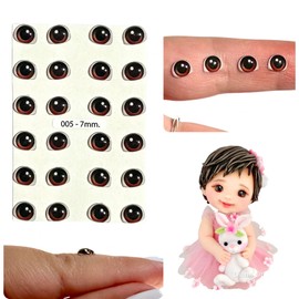 Realistic 3D Resin Craft Eyes (Fixed) – 7mm Brown (24 Pcs/12 Pairs), Self-Adhesive Eyes for Amigurumi, Doll Making, Polymer Clay, Cold Porcelain, Felt, EVA Foam, Scrapbooking & Crafts
