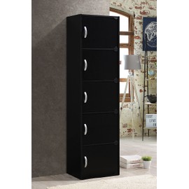 Hodedah 5 Shelf 59 Inch Tall Wooden Enclosed Organization Storage Bookcase Cabinets for Home, Office, and School with 5 Doors, Black