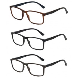 Calabria Beene Reading Glasses +2.00 Black Purple Stripe,Grey Havana,Tortoise Blue 3 Pack Gift Box Set Mens Readers Trendy