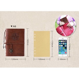 Vintage refillable notebook, Maleden premium polyurethane leather, classic embossed travel journal diary with blank pages and retro pendant