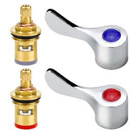 NathrBTV 2 Pcs Replacement Tap Valves Brass Ceramic Disc Cartridges Insert Set Quarter Turn 1/2" Inner Faucet Valve with 2 Metal Lever Heads for Kitchen Bathroom Tap Replacement