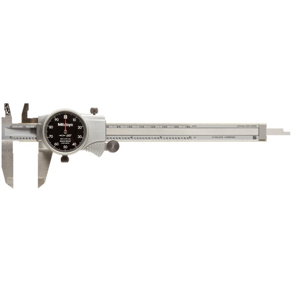 Mitutoyo 505-675-56 Dial Caliper, Stainless Steel, Black Face, 0-6" Range,