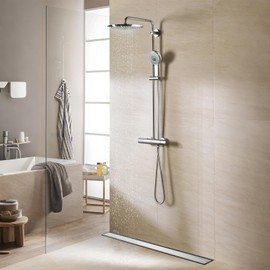 Linear Shower Drain Silver 54in,304 Stainless Steel with Adjustable Leveling Feet, Hair Strainer,Reversely Install The Floor Drain Cover and Place The Ceramic Tile to Create an Invisible Floor Drain